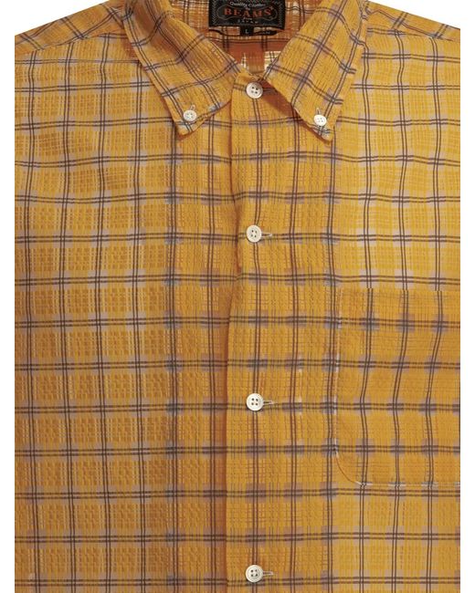 Beams Plus Brown Open Db Nylon Airy Plaid Nylon Casual Shirt for men