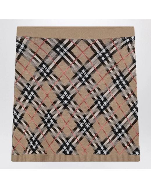 Burberry Natural Wool And Mohair Blend Check Mini Skirt