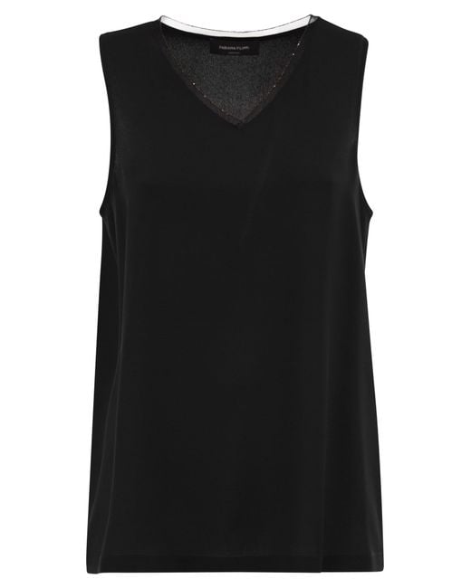 Fabiana Filippi Black Silk-Blend Sleeveless V-Neck Top