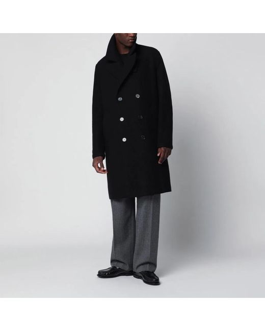 Harris Wharf London Black Doublebreasted Wool Coat for men