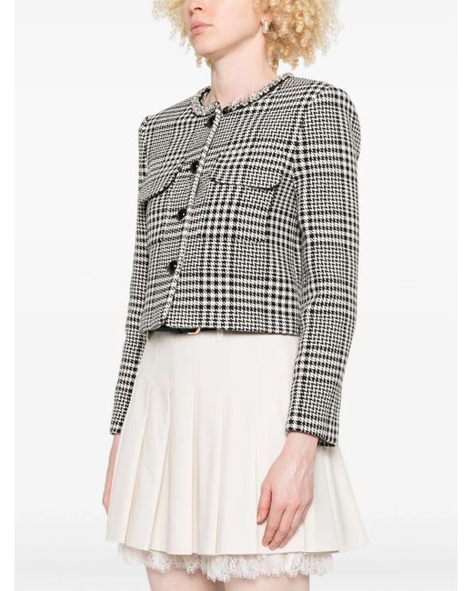 Self-Portrait Gray Wool Blend Checked Jacket
