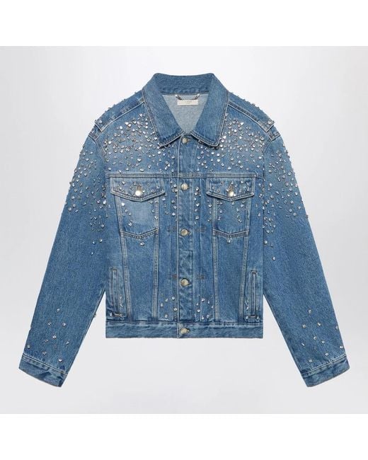 1989 STUDIO Blue Denim Trucker Jacket Crystals for men