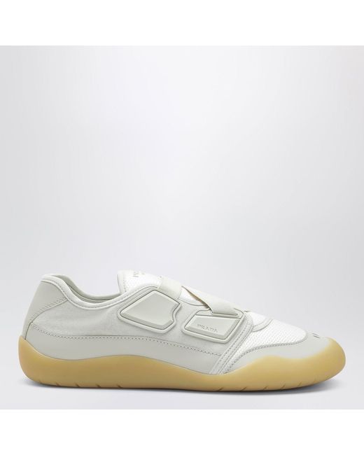 Prada White Speedrock Crystal Leather And Mesh Sneakers for men