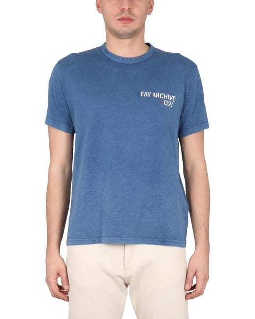 Fay Blue Crewneck T Shirt for men