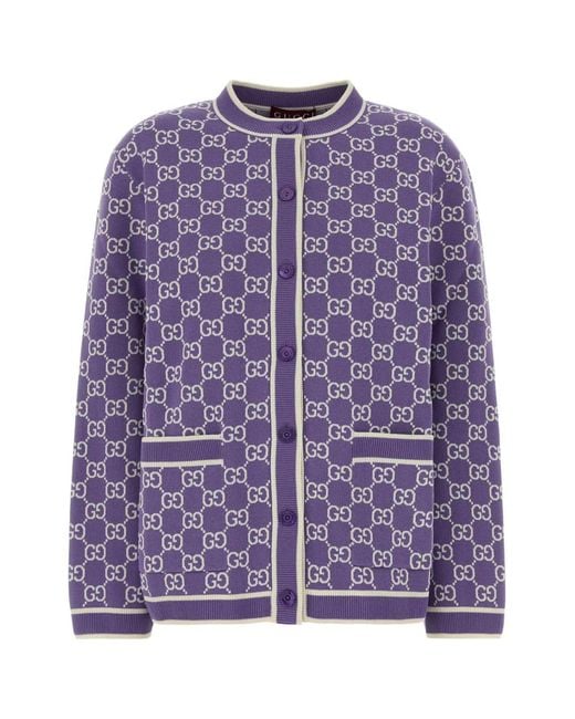 Gucci Purple Embroidered Cotton Cardigan