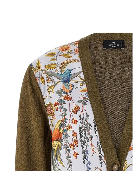 Etro Green Paisley Silk Insert Cardigan