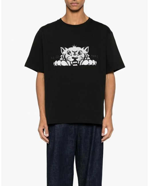 KENZO Black Gots Happy Tiger Logo T-Shirt for men