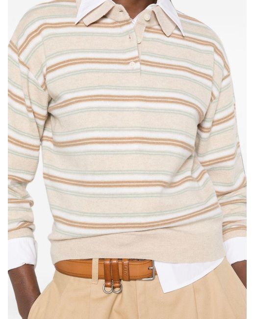 Guest In Residence White Striped Cashmere Polo Shirt