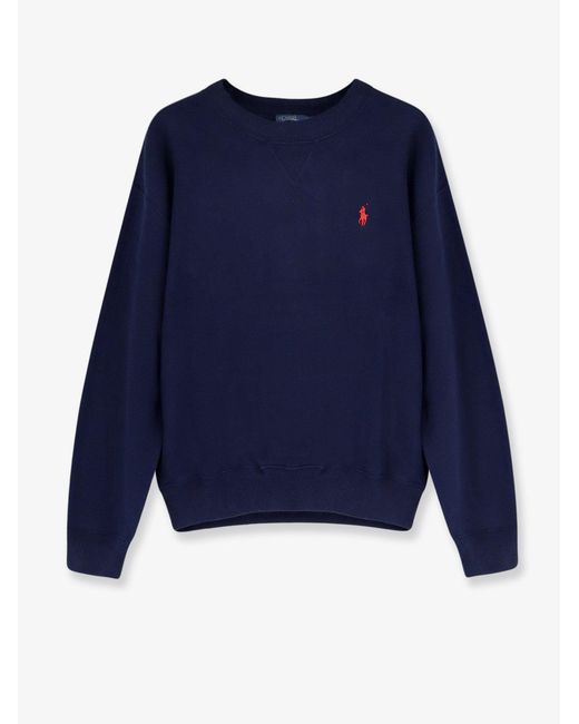 Polo Ralph Lauren Blue Cotton Blend Sweater With Embroidered Logo On The Front