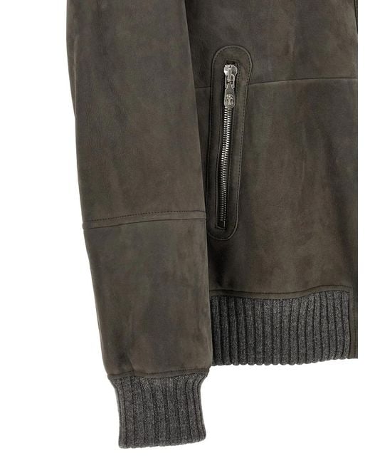 Brunello Cucinelli Gray Leather Jacket for men