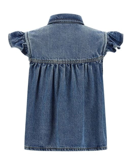 Ganni Blue 'Denim Ruffle' Top