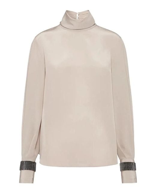 Brunello Cucinelli White Silk Blouse