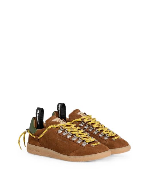 DSquared² Brown Calf Leather Goat Leather Lace-Up Sneakers for men