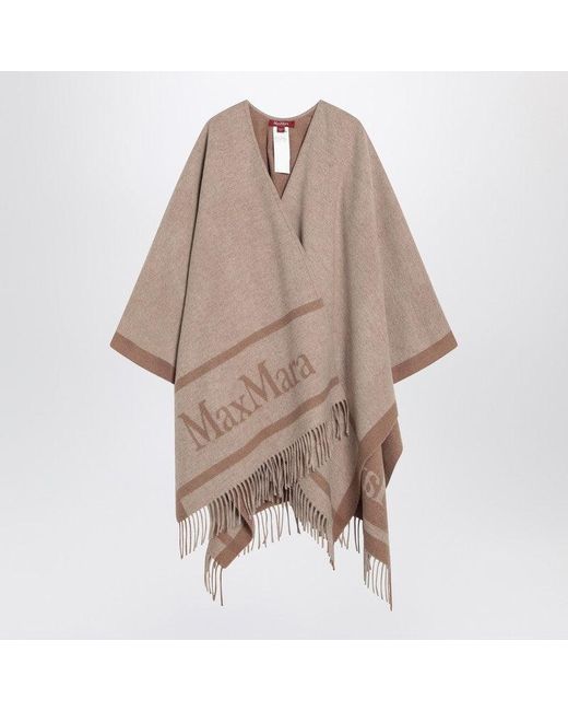 Max Mara Brown Sandy Color Jacquard Poncho