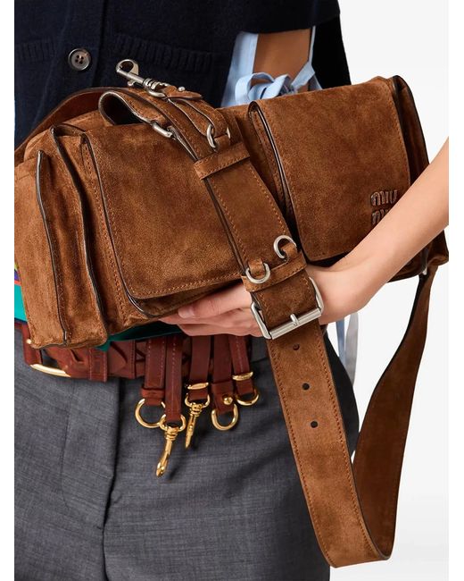 Miu Miu Brown Suede Utilitaire Crossbody Bag