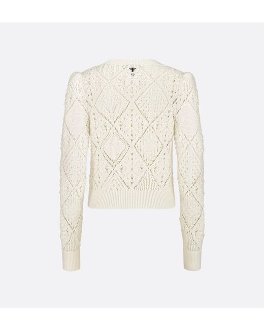 Dior White Crewneck Perforated Knitwear