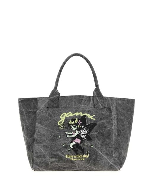 Ganni Black Medium Trapeze Shopper Fairy Print