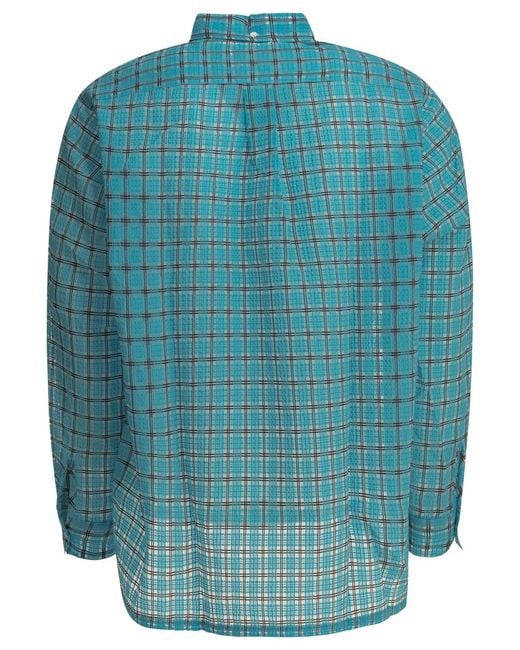 Beams Plus Blue Open Db Nylon Airy Plaid Nylon Casual Shirt for men