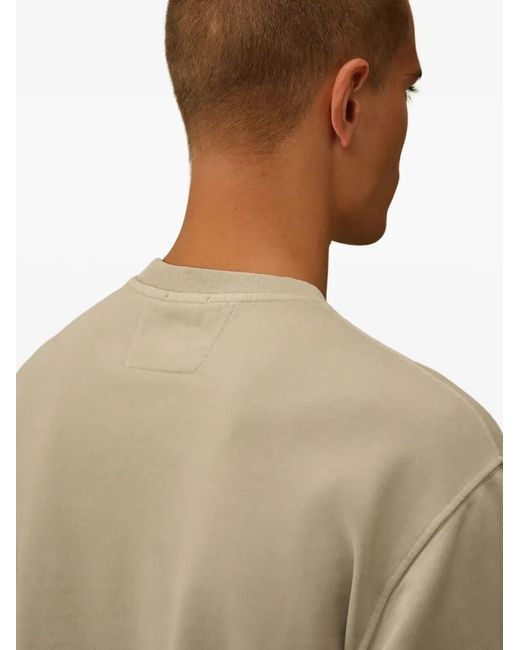 C P Company Natural C.P.Company Diagonal Fleece Hooded Logo Sweatshirt for men