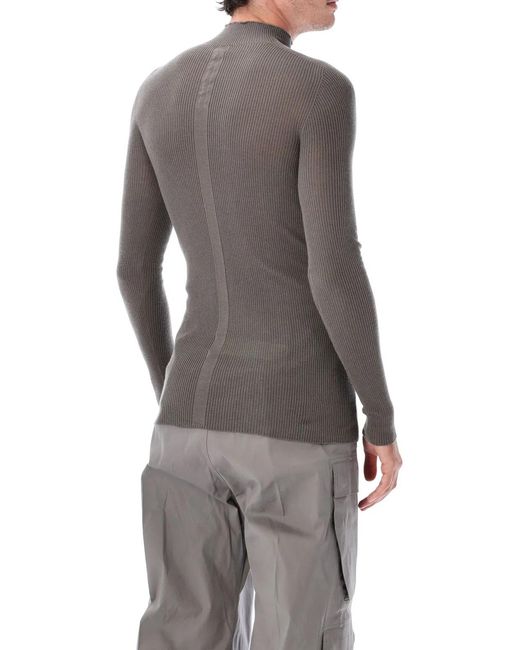 Rick Owens Gray Ribbed Lupetto Wool Turtleneck Sweater for men