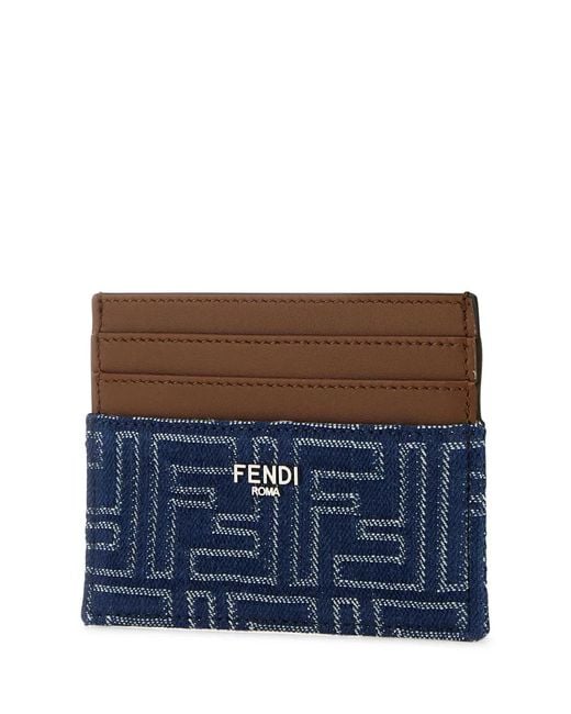 Fendi Blue Embroidered Denim Card Holder for men