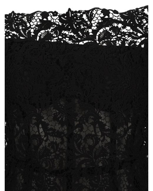 Fendi Black Macrame Lace Off-Shoulder Dress