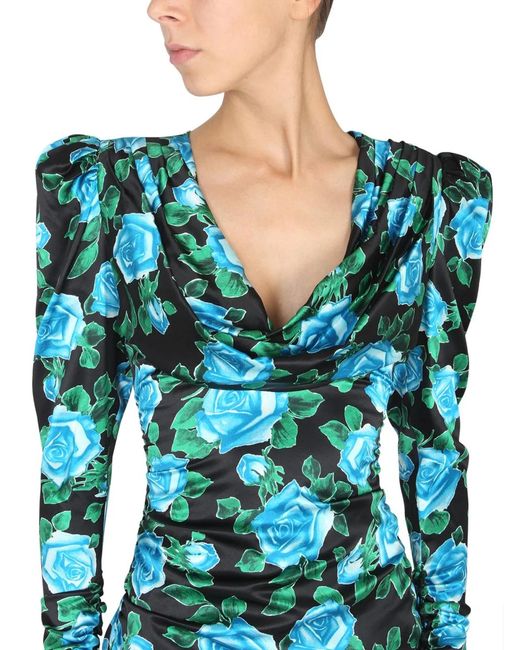 Alessandra Rich Blue Mini Satin Dress