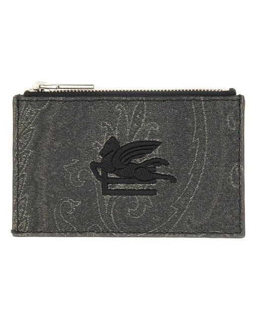 Etro Black Card Holder "Arnica" With Pegasus for men