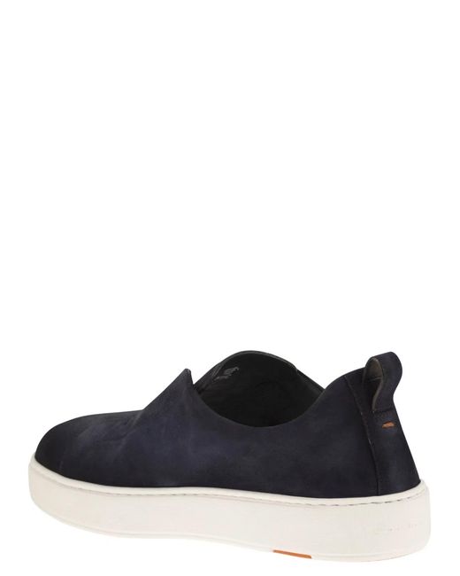 Santoni Blue Suede Leather Slip-On Trainers With Rubber Sole for men