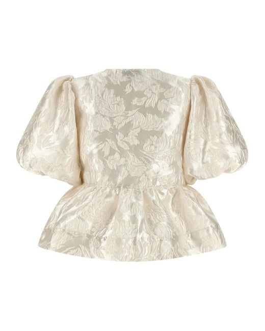 Ganni White 'Satin Peplum' Blouse