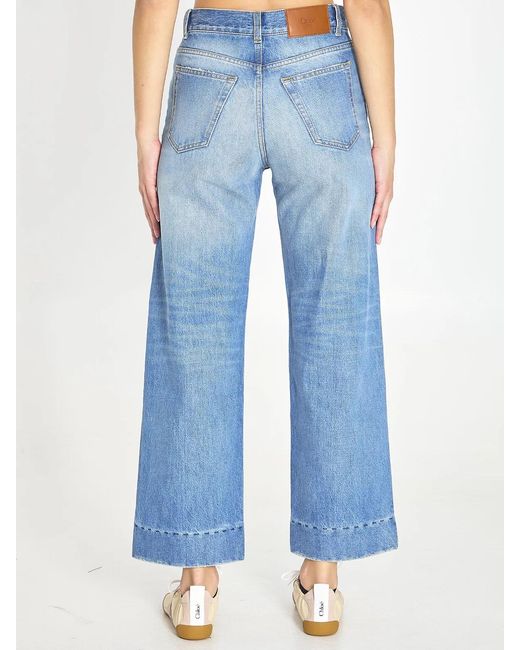 Chloé Blue High-Rise Cropped Wide-Leg Jeans
