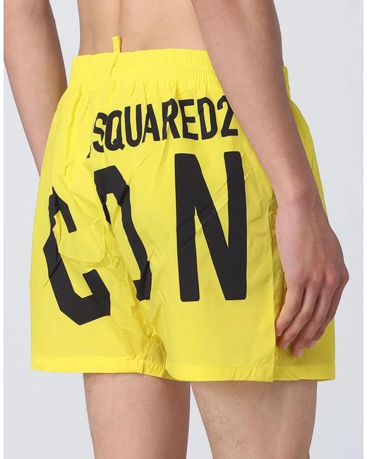 DSquared² Yellow Icon Logo Swim Shorts for men