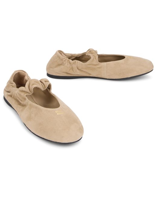 Miu Miu Natural Ballet Slippers With Elastic