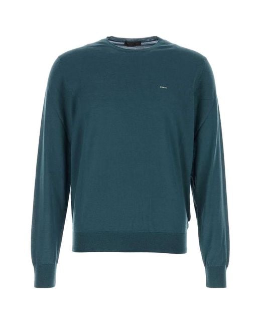 Prada Blue Wool Sweater for men