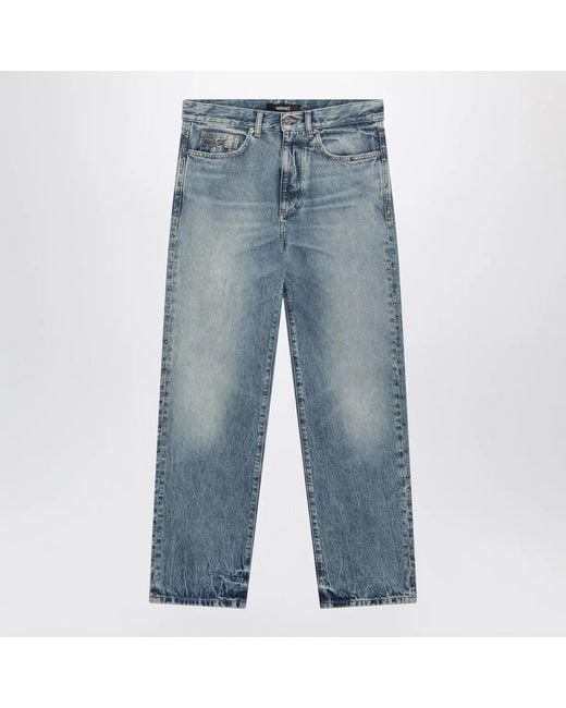 Versace Blue Washed-Effect Jeans With Small Studs for men