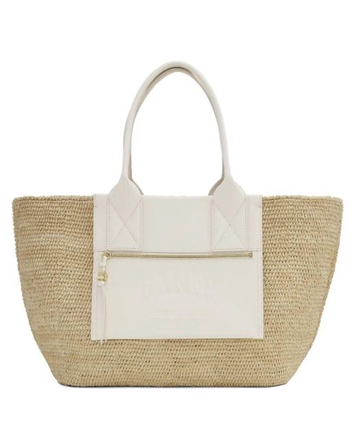 Ganni White Easy Medium Shopper Bag