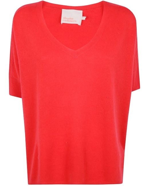 ABSOLUT CASHMERE Red "Giustina" Short Sleeves V Neck Oversized Sweater