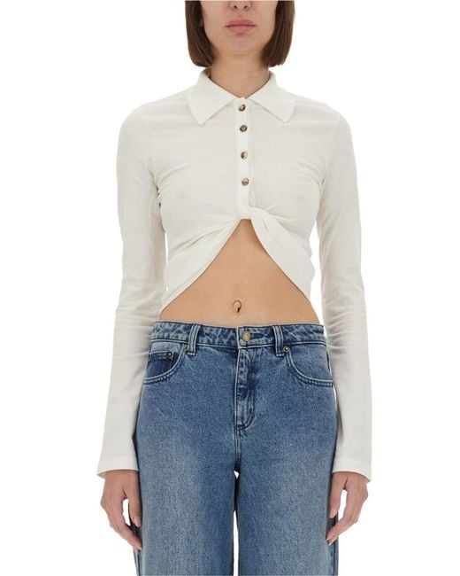 Courreges Blue Cropped Polo Shirt "Twist"