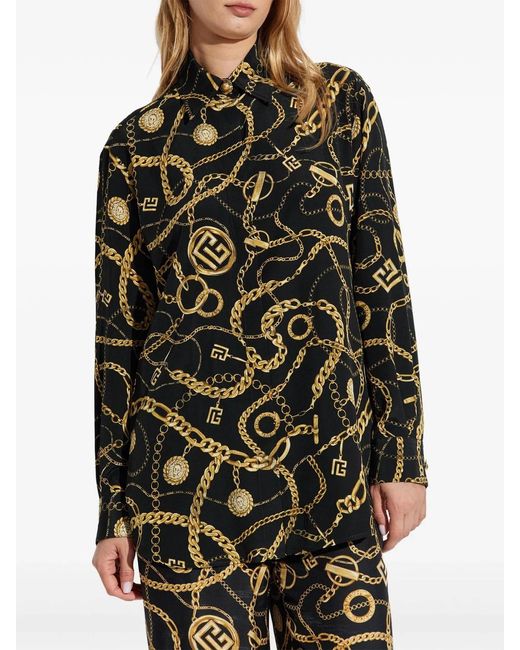 Balmain Black Silk Print Shirt