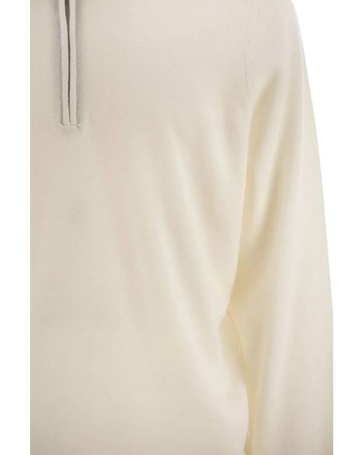 Brunello Cucinelli White High-Necked Cashmere Sweater With Zip Opening for men