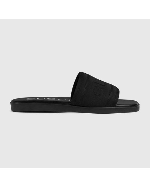 Gucci Black Logo-Embroidered Slides for men