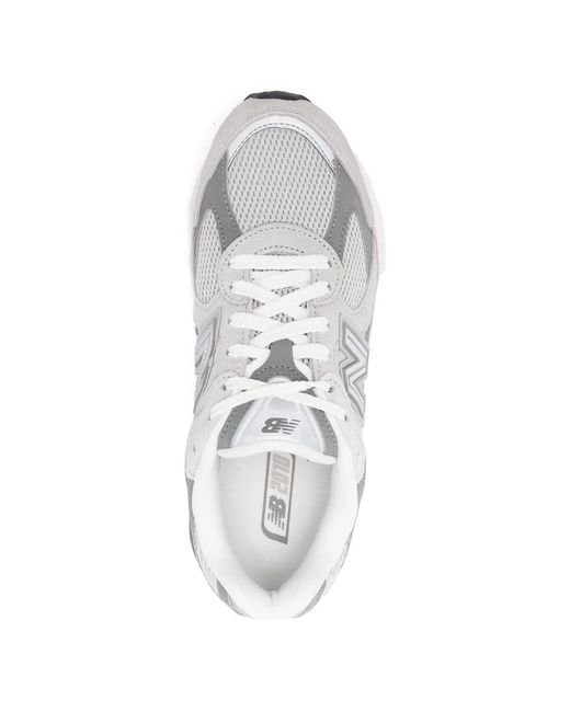 New Balance White Leather Synthetic Mesh Sneakers