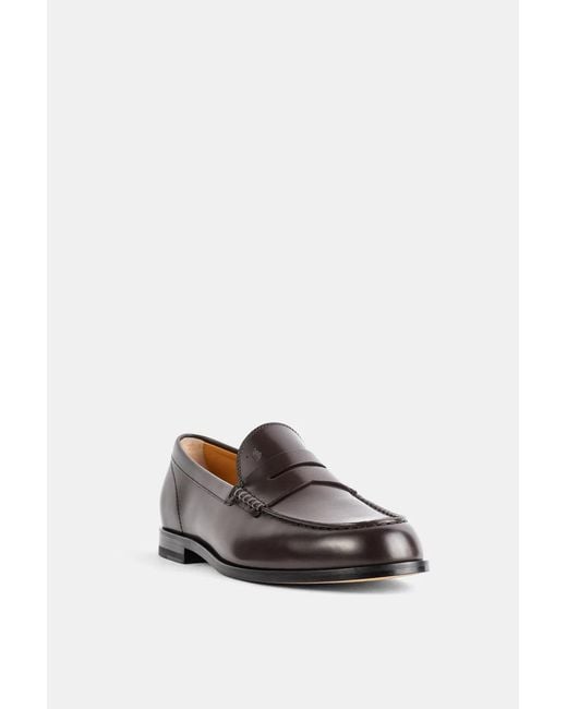 Tod's White Mocassin En Cuir Poli Brun Foncé for men
