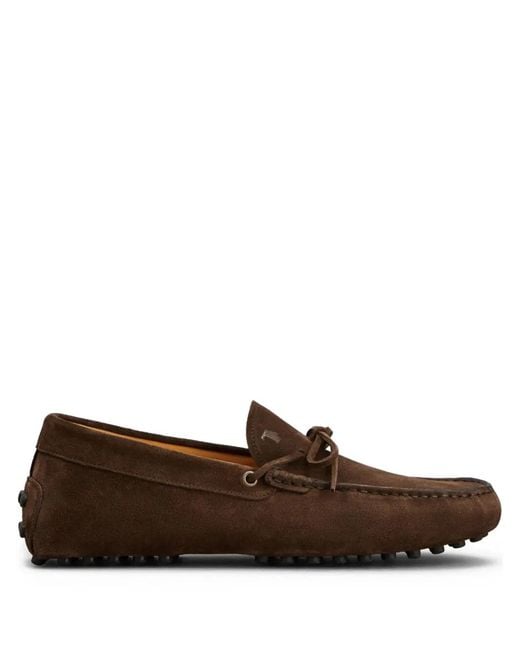 Tod's Brown Gommino Suede Loafers With Lace for men