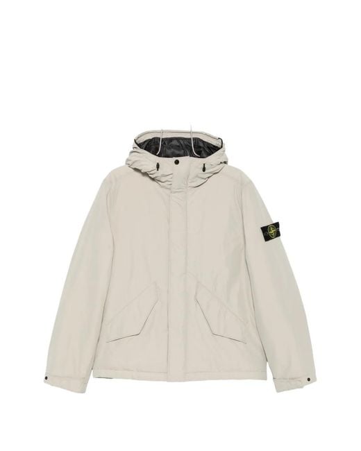 Stone Island White Micro Reps Hooded Down Jacket for men
