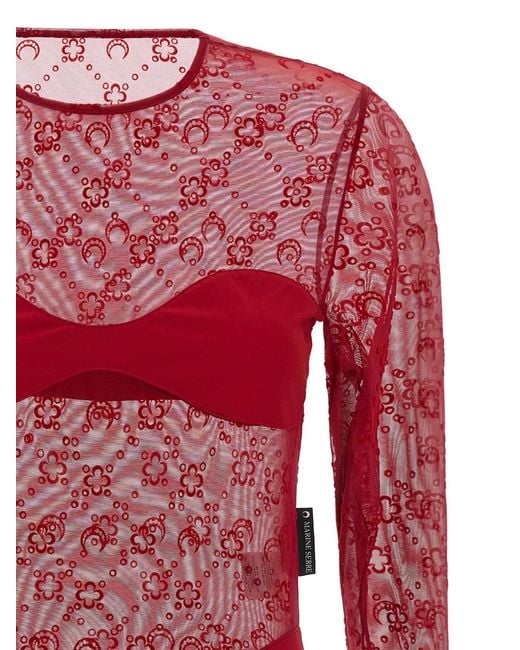 MARINE SERRE Red 'Moonogram' Bodysuit