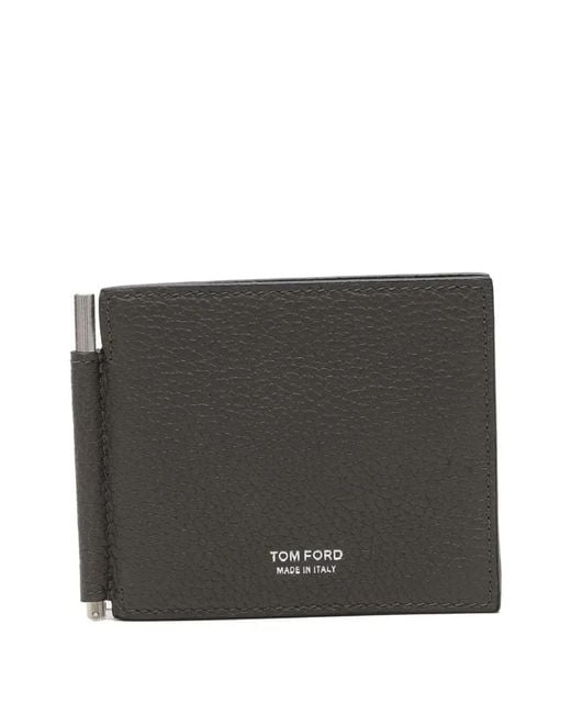 Tom Ford Gray Soft Grain Leather T Line Money Clip Wallet for men