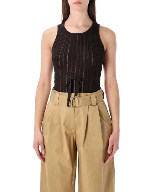 Sessun Black Sessùn Andrade Cotton Knit Openwork Bodysuit