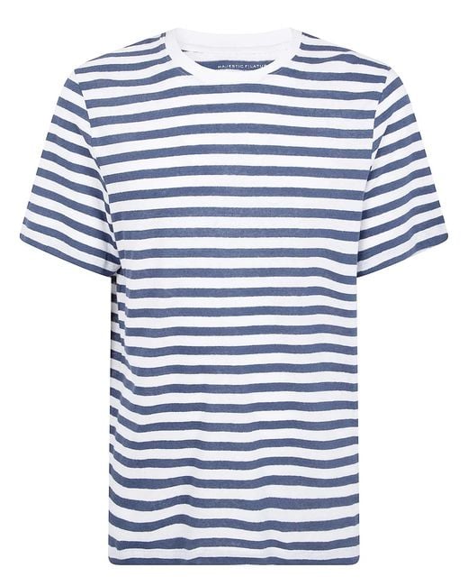 Majestic Blue Round Neck Stripes Sweater for men