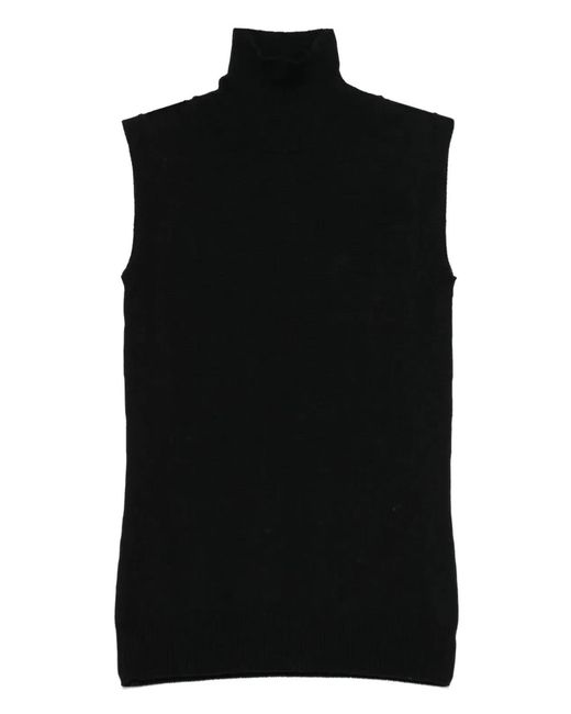 Max Mara Black Turtle Neck Sleeves Less Woven "Vertigo" Top